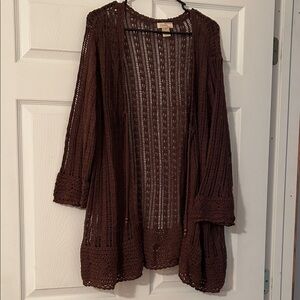Choices Brown Open-Knit Cardigan